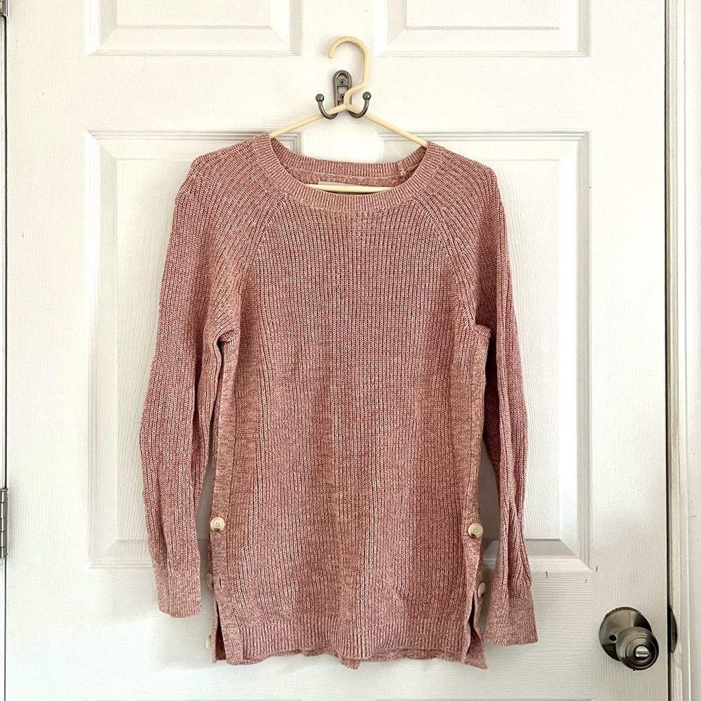 LOFT cozy side button sweater pink